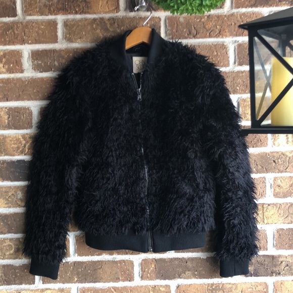 Chaser Faux Fur Black Bomber Jacket Size S New with Tags - Picture 2 of 10